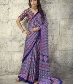 Blue modal satin ajrakh printed casual wear saree