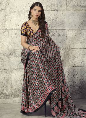 Black modal satin ajrakh printed casual wear saree 3