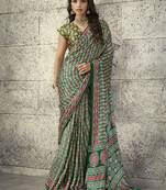 Olive modal satin ajrakh printed casual wear saree