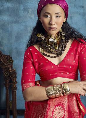 Blood red pure satin with handloom weaving silk blend saree festival wear saree 4
