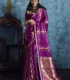 Magenta pure satin with handloom weaving silk blend saree festival wear saree