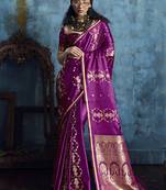 Magenta pure satin with handloom weaving silk blend saree festival wear saree