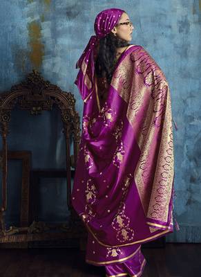 Magenta pure satin with handloom weaving silk blend saree festival wear saree 3