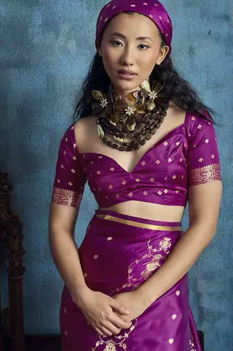 Magenta pure satin with handloom weaving silk blend saree festival wear saree