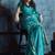 Teal blue pure satin with handloom weaving silk blend saree festival wear saree