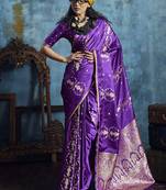 Purple pure satin with handloom weaving silk blend saree festival wear saree