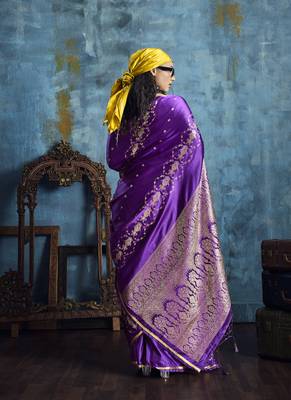 Purple pure satin with handloom weaving silk blend saree festival wear saree 2