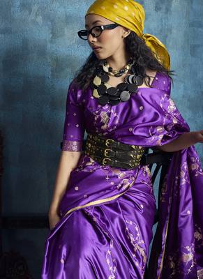 Purple pure satin with handloom weaving silk blend saree festival wear saree 3