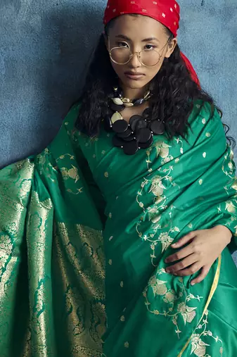 Peacock green pure satin with handloom weaving silk blend saree festival wear saree