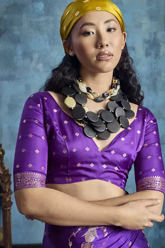 Purple pure satin with handloom weaving silk blend saree festival wear saree