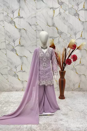 Designer party wear look kids top palazzo & dupatta sets
