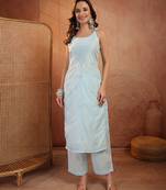  women ethnic motifs embroidered regular chikankari  cotton kurta with palazzos