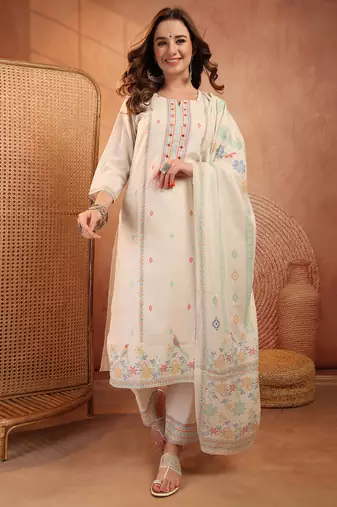  women ethnic motifs embroidered regular mirror work  cotton kurta with trousers & with dupatta