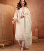  women ethnic motifs embroidered regular mirror work  cotton kurta with trousers & with dupatta