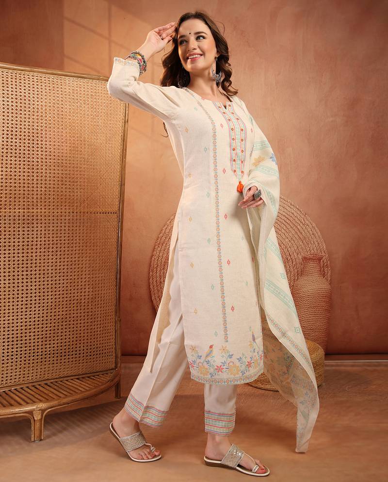  women ethnic motifs embroidered regular mirror work  cotton kurta with trousers & with dupatta