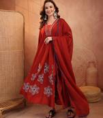  women floral printed regular thread work  cotton kurta with palazzos & with dupatta