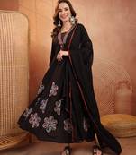  women floral printed regular thread work  cotton kurta with trousers & with dupatta
