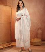  women ethnic motifs embroidered regular thread work  cotton kurta with palazzos & with dupatta