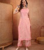  women ethnic motifs embroidered regular thread work  cotton kurta with palazzos