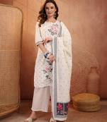  women floral embroidered regular  cotton kurta with palazzos & with dupatta