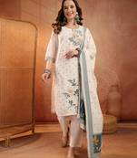  women floral embroidered regular thread work  cotton kurta with trousers & with dupatta