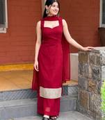 red color designer embroidery work faux georgette kurti palazzo set