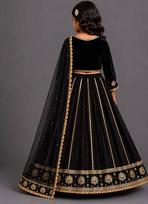 Black gold embroidered cotton silk lehenga set 2