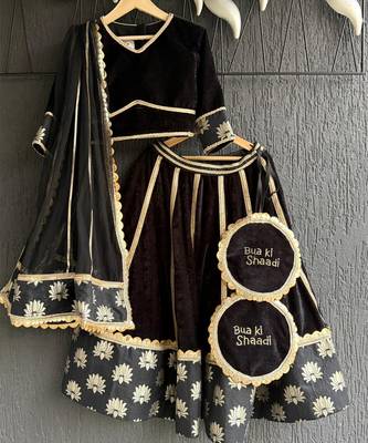 Black gold embroidered cotton silk lehenga set 1