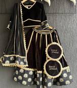 Black gold embroidered cotton silk lehenga set