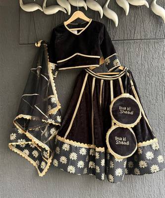 Black gold embroidered cotton silk lehenga set 3