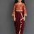 Maroon red brocade draped skirt set