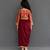 Maroon red brocade draped skirt set
