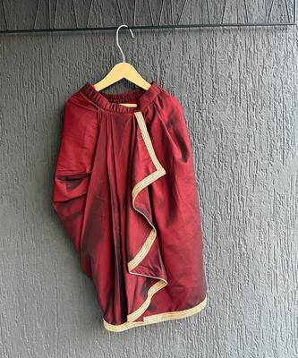 Maroon red brocade draped skirt set 5