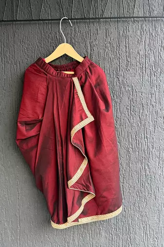 Brown brocade draped skirt set