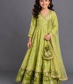 Lime green chanderi anarkali set