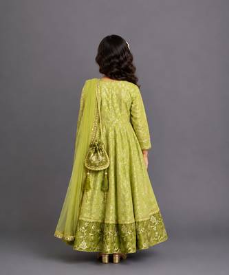 Lime green chanderi anarkali set 2