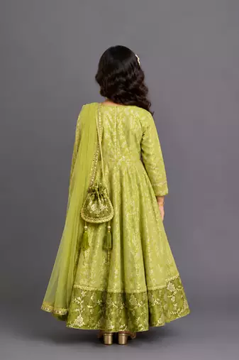 Pastel green chanderi anarkali set