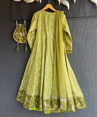 Lime green chanderi anarkali set 4