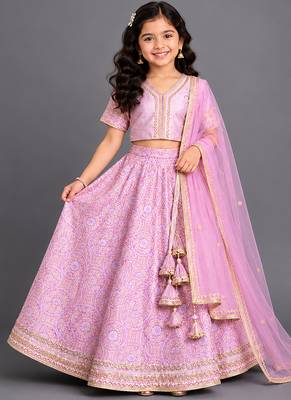 Lavendar embroidered brocade lehenga set 1