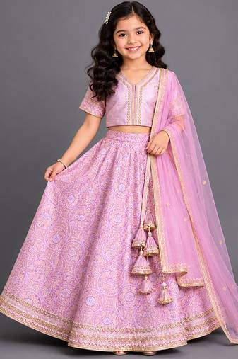 Lilac pink embroidered brocade lehenga set