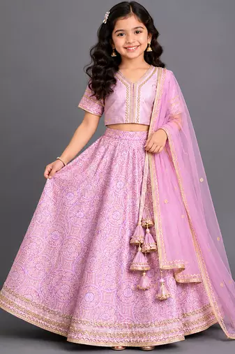 Lavendar embroidered brocade lehenga set