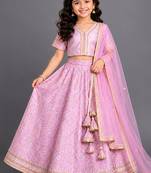 Lavendar embroidered brocade lehenga set