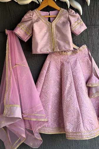 Lavendar embroidered brocade lehenga set