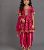 Magenta pink embroidered chanderi kurta set