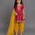 Magenta pink yellow embroidered chanderi kurta set