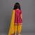 Magenta pink yellow embroidered chanderi kurta set