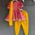 Magenta pink yellow embroidered chanderi kurta set