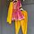 Magenta pink yellow embroidered chanderi kurta set