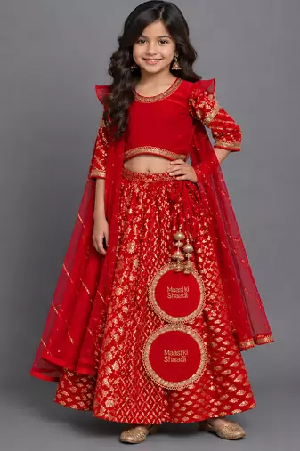 Red embroidered chanderi lehenga set