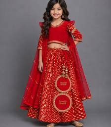 Vibrant red embroidered chanderi lehenga set